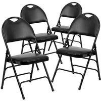 Flash Furniture – Chaise pliante en métal et vinyle très large à triples renforts Hercules, poignée de transport, noir, 4/paq.-Ensemble de 4 chaises pliantes en métal et rembourrées - Poignée découpée de transport