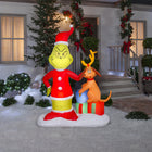 GEMMY Airblown Inflatable Christmas Grinch and Max with Presents - 71" x 49"-Includes stakes and tethers for outdoor setup