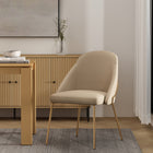 Manhattan Comfort Gracie 24.2" Modern Leatherette Upholstered Dining Chair - Tan and Gold-Frame and Legs Features Choice of Fully Welded Black Steel or Gold Stainless Steel