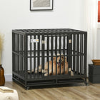 PawHut 41" Heavy Duty Steel Kennel Pet Cage - Black-Each bar is securely welded to the frame for stability and security 