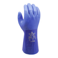 Atlas Full PVC Coating Extra Rough Finish 12" Gauntlet Glove - Cotton Liner - Blue - Medium-Triple dipped PVC 