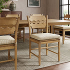 Modway Jax Oak Wood Dining Chair With Wavy Razor Back and Cushion - Weathered Oak Oatmeal Stripe-Fabric Seat Cushion