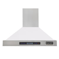 KUCHT KRH3615-W 36" 900 CFM Wall Mounted Range Hood - Stainless Steel/White-Professional range hood features 3 powerful blowers up to 900 CFM that will give you different levels of airflow and capture smoke and cooking odours in a quiet operation