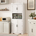 HOMCOM 73" H Kitchen Pantry Cabinet with Door Shelves - White-Modern style with ornate carved accents adds a touch of elegance 