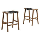 Modway - Saoirse Imitation cuir Tabouret de comptoir en bois - Noir noyer - Ensemble de 2-Cuir tissé