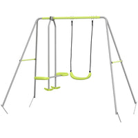 Outsunny - Balançoire pour enfants - cadre de balançoire en métal robuste en forme de A - vert-Comprend plusieurs options de jeu . 