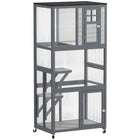 PawHut 36" L Outdoor Cat House Catio with Wheels and Asphalt Roof - Grey-Outdoor cat enclosure accommodates 1-3 cats up to 13lbs (6kg) 
