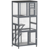 PawHut - Maison pour chat d’extérieur 36 po L avec enclos sur roulettes, toit en asphalte - gris-L'enclos extérieur pour chats peut accueillir 1 à 3 chats jusqu'à 13 lb (6 kg) 