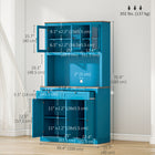HOMCOM 71" H Pantry Cabinet with Microwave Space and Buffet Hutch - Navy Blue-Sleek, modern design with glass and shaker doors for home decor 