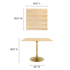 Modway Lippa 36" Square Wood Dining Table   - Gold Natural-MDF Table Top