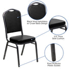 Flash Furniture – Chaise à dossier en couronne empilable Hercules, siège en vinyle noir de 2,5 po, cadre argenté nervuré, p/4-Panneau arrière sans couture