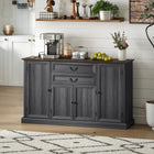 HOMCOM Farmhouse 57.9" L Sideboard Buffet Cabinet with Charging Station - Black Wood Grain-Two 6-level adjustable shelves offer flexible storage for your kitchen essentials