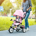 Qaba - Tricycle 6 en 1 pour tout-petits de 1 à 5 ans avec poignée parentale - rose-Siège : 10,2 po l (26l cm) 
