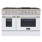 Kucht 48" KNG Series Pro Style Natural Gas Range - Stainless Steel/White-Cook and bake like a pro with two separate ovens featuring large oven windows. The main oven is a heavy-duty blue porcelain oven with 4.2-cu-ft of capacity, while the additional side oven has 2.5-cu-ft of capacity