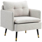 HOMCOM Modern Accent Chair with Wide Lounge Seat - Steel Legs - Button Tufted for Bedroom - Cream White-Modern style with tufted back complemented by black and gold legs
