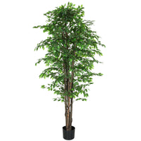HOMCOM - Arbre artificiel en soie ficus 8 pi de haut pour maison ou bureau - vert-Feuilles denses, troncs réalistes, mousse et herbe simulées imitent de vraies plantes 