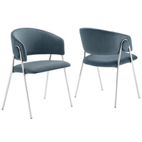 Modway Nella Upholstered Performance Velvet Dining Chair - Cadet Blue - 2 Pack-Set of 2 Accent Dining Chairs