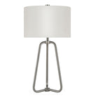 Hudson&Canal Marduk 25.5" Tall Table Lamp with Fabric Shade - Brushed Nickel/White-Paired with a white drum fabric shade