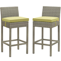 Modway - Conduit Terrasse extérieure Rotin en osier Tabouret de bar - Péridot gris clair - Ensemble de 2-Tabouret de bar extérieur moderne