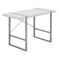 Monarch Specialties 7663 48" Computer Desk - White/Silver Metal-Industrial-inspired computer desk with a thick-panel desktop in a white finish