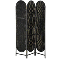 HOMCOM 3 Panel Arched Top Woven Freestanding Room Divider for Bedroom - Black-Hand-woven design creates beautiful light patterns and offers gentle semi-privacy 
