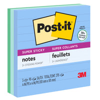 Post-it Super Sticky Recycled Notes - Oasis Collection - 4" x 4" - Lined - 3 Pack-Post-it Super Sticky Notes have 2X the sticking power