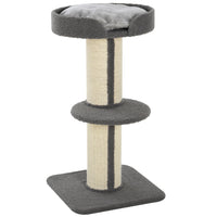 PawHut - Arbre à chat avec tapis en sisal, poteau à griffer, coussin de lit, gris-Le poteau enveloppé d'un tapis en sisal satisfait le désir de griffer de vos chats et protège vos meubles des rayures 