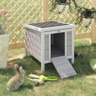 PawHut - Clapier à lapin en bois avec enclos, bac, gris - 20 po L x 16,5 po l x 17 po H-Discret verrou en forme de cœur, facile à manipuler tout en offrant un bel aspect extérieur 