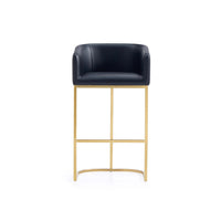 Manhattan Comfort - Louvre tabouret de bar moderne du milieu du siècle de 21" en similicuir noir et or titane-Tabouret de bar moderne du milieu du siècle parfait pour la salle à manger