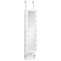 HOMCOM Mirror Jewelry Cabinet - 12.5" L x 5.3" W x 51.2" H - White-Made of MDF board, sturdy and durable 