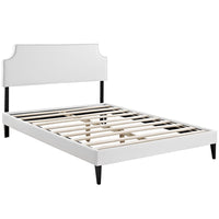 Modway Laura Vinyl Full Platform Bed with Squared Tapered Legs - White-Fine Vinyl Upholstery
