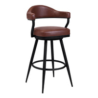 Armen Living Justin 30" Bar Height Swivel Bar Stool in Vintage Coffee Faux Leather with Black Metal Legs-It can be tough crafting the perfect seating option for our customers, we are always thinking of the most unique ideas for the best user experience. Providing these features is one way we can do this and help exceed your expectations. The wonderful full 360-degree swivel function allows for maximum mobility. The smooth glide swivel function allows you to change directions with ease, making this your new 