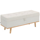 HOMCOM - Repose-pieds ottoman de rangement à couvercle relevable avec pieds en bois - blanc crème-Un spacieux espace de rangement caché aide à garder votre maison propre et sans encombrement 