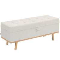 HOMCOM - Repose-pieds ottoman de rangement à couvercle relevable avec pieds en bois - blanc crème-Un spacieux espace de rangement caché aide à garder votre maison propre et sans encombrement 