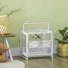 PawHut - Cage de transport pour oiseaux en métal avec perchoir sur pied, bols en acier inoxydable, plateau amovible - blanc-Des perchoirs en bois à l’intérieur et sur le dessus pour que vos oiseaux puissent se reposer 