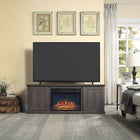 Manhattan Comfort Franklin 60" Modern Fireplace - Black and Brown - Set of 2-Recommended for up to a 56" TV