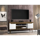 Manhattan Comfort Bradley 62.99" Mid-Century Modern TV Stand - Rustic Brown and White-Includes 2 Open Shelves and 2 Large Concealed Storage Compartments