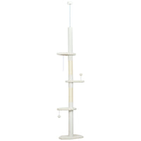 PawHut 88.5" - 100.5" Floor-To-Ceiling Cat Tree with Scratching Posts - Cream White-Height ranges from 88.6" (225 cm) to 100.4" (255 cm) with the tension rod 