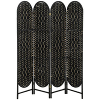 HOMCOM 4 Panel Arched Top Woven Freestanding Room Divider for Bedroom - Black-Hand-woven design creates beautiful light patterns and offers gentle semi-privacy 
