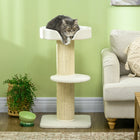 PawHut - Arbre à chat avec tapis en sisal, poteau à griffer, coussin, blanc crème-Le lit supérieur pour chat avec coussin offre un endroit douillet pour se détendre 