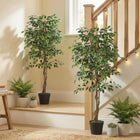 Outsunny 5.3 ' Potted Artificial Ficus Tree - Green - 2 Pack-Suitable for home, office, or space, spices up any space with its natural accent 