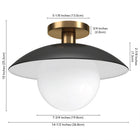 Hudson&Canal - Plafonnier semi-encastré Alvia de 14,5 po de large avec abat-jour en métal et verre - Noir mat/laiton/blanc-Nettoyer avec un chiffon doux et sec, sans produits chimiques agressifs ni produits de nettoyage abrasifs