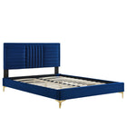 Modway Sofia Channel Tufted Performance Velvet Full Platform Bed with Gold Metal Legs - Navy-Full Platform Bed