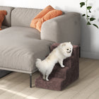 PawHut 4-Step Pet Stairs - Brown-Materials: Particleboard, Polyester 