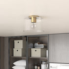 Hudson&Canal - Plafonnier encastré Henri de de 25,4 cm de large avec abat-jour en verre - Laiton/Transparent-Une finition en laiton fabriquée à la main est appliquée sur la base ronde en métal