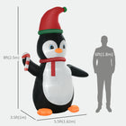 HOMCOM 8' Lit Inflatable Penguin Holding Candy Cane Christmas Yard Decoration-Deflates fast for easy storage 