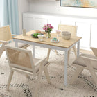 HOMCOM Farmhouse Kitchen Table with Wood Frame for Dining Room - Natural Wood-Comes with spacious tabletop for holding foods and drinks