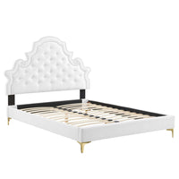 Modway Gwyneth Tufté Performance Velours Lit Plateforme Queen Avec Pieds en Métal Doré - Blanc-Lit plateforme Queen