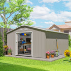 Outsunny 11' x 13' Garden Storage Shed with Foundation Kit - Light Grey-Built from galvanised steel construction with painted finish for weather protect
