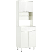 HOMCOM 71" H Kitchen Pantry Cabinet, Buffet Hutch, and Microwave Stand - White-Modern sleek design with simple geometric lines and wood grain veneer fits your home well 